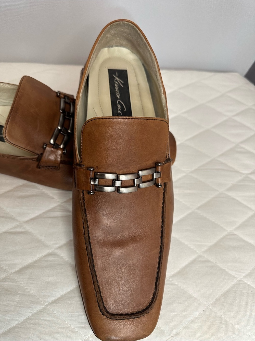 Kenneth Cole New York Loafers Mens Size 9 Tan Leather Bit-Detail Slip-Ons Shoes